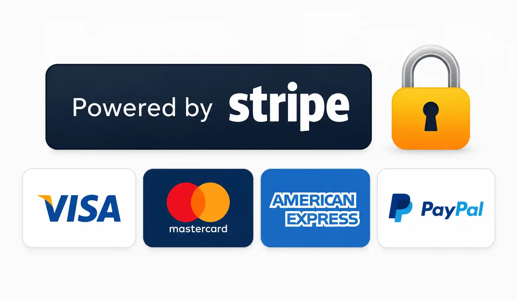 Secure payment powered by Stripe — Visa, Mastercard, American Express and PayPal accepted